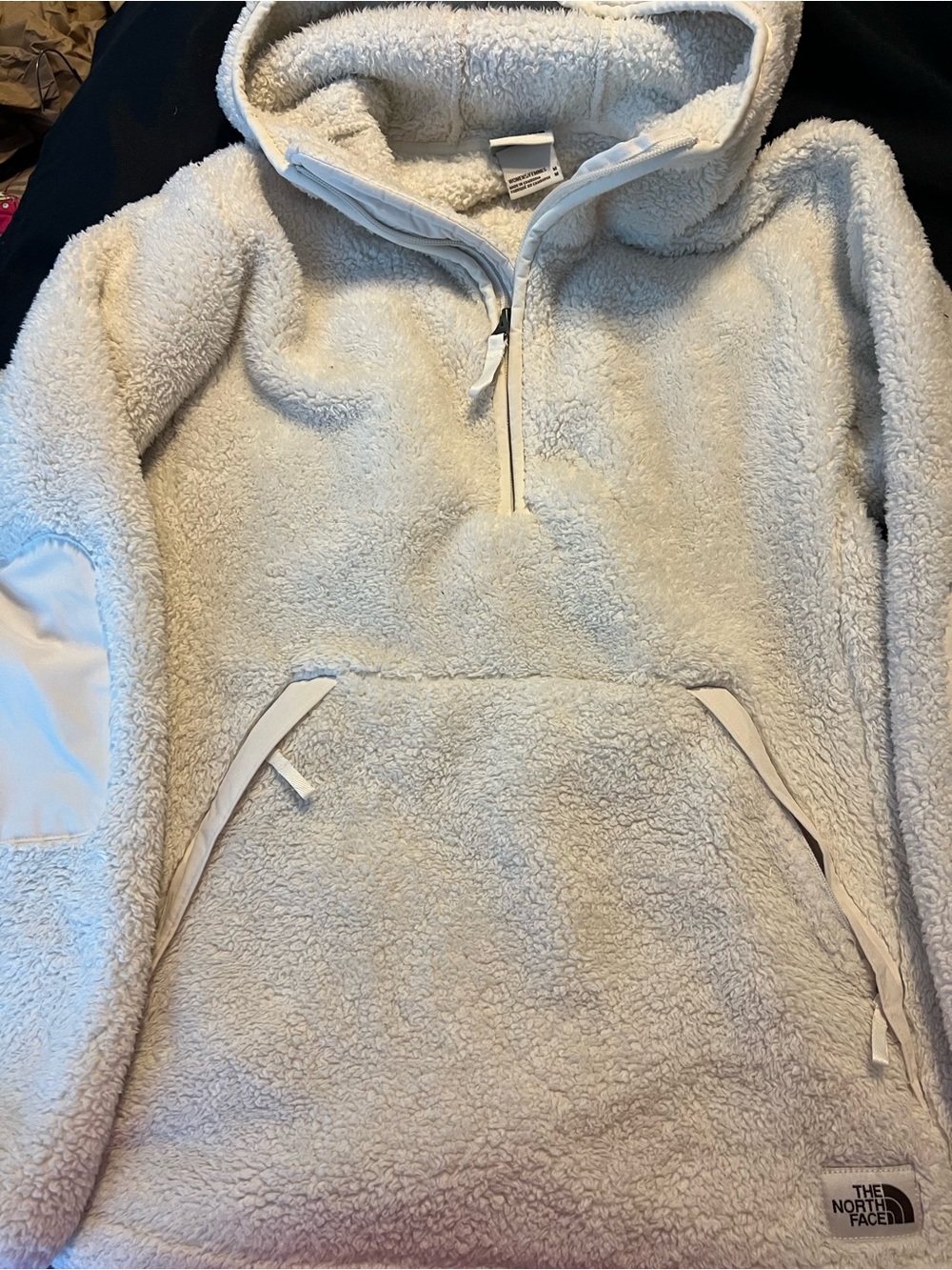The North Face Campshire Sherpa Fleece 1/4 Zip Hoodie Womens Cream Elbow Pads